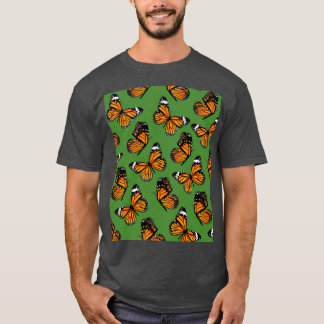 Camiseta Borboletas de Monarca Laranja Padrão em Verde