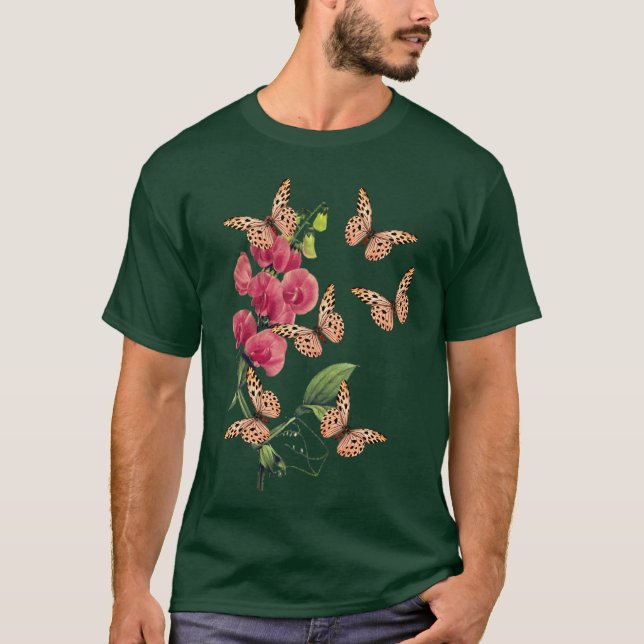 Camiseta Borboletas E Flor De Ervilha Doce (Frente)