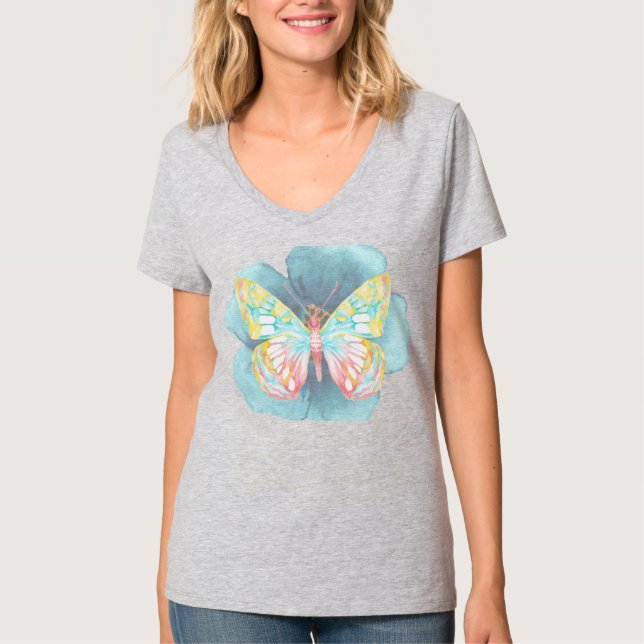 Camiseta Borboletas e flores de aquarelas (Frente)