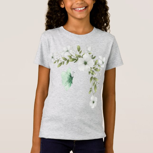 Camiseta Borboletas e flores de aquarelas (Frente)