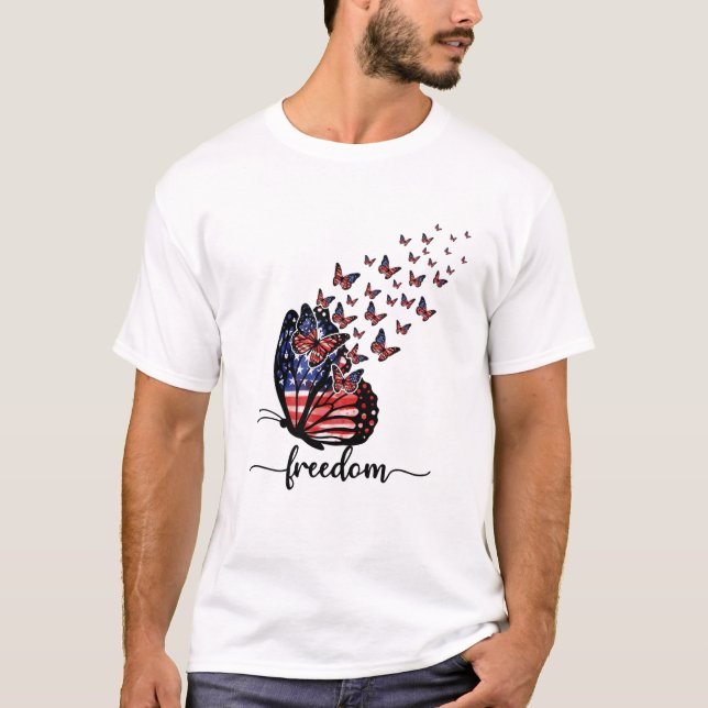 Camiseta Borboletas Elegantes | Bandeira Americana | Liberd (Frente)