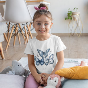 Camiseta Borboletas em Azul de Delft, personalizável