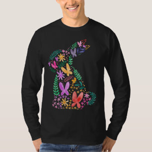 Camiseta Borboletas Flor Coelho de Páscoa Diversão para a P