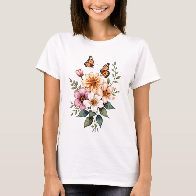 Camiseta Borboletas Florais de Aquarela (Frente)