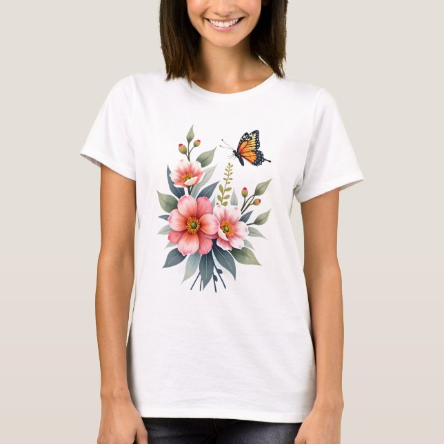 Camiseta Borboletas Florais de Aquarela Elegante (Frente)