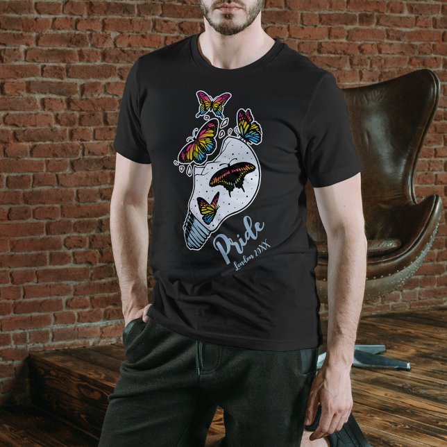 Camiseta Borboletas LGBTQ em Cores de Sinalizador Pansexuai (Criador carregado)