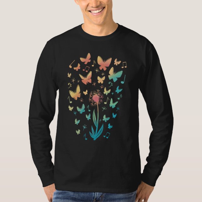 Camiseta Borboletas Musicais Flores Notas Musicais Nat (Frente)