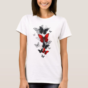 Camiseta Borboletas Negras e Vermelhas