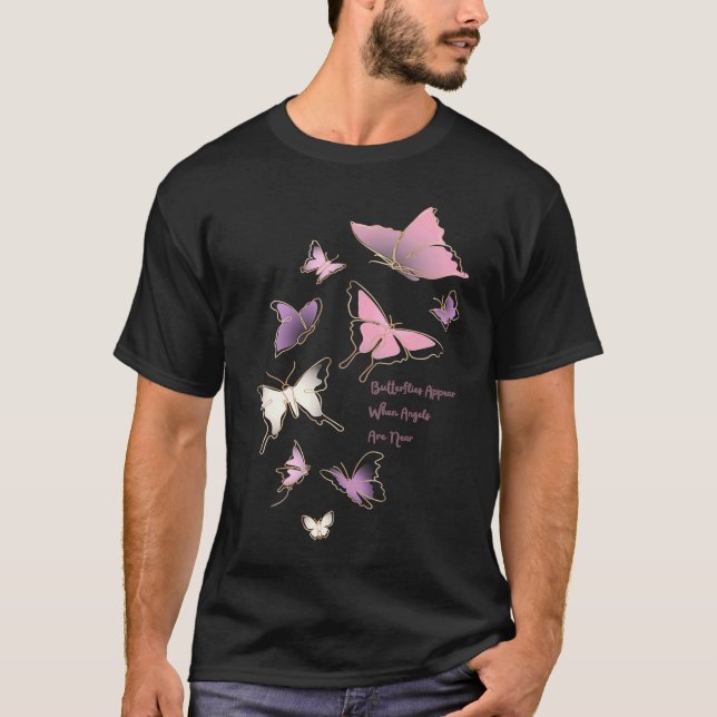 Camiseta Borboletas Rosa bonito Aparecem Quando Os Ângulos  (Frente)