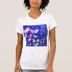 Camiseta Borboletas Rosa Voando - Noite Azul - Aquarela 