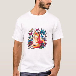 Camiseta Borboletas Shiba Inu Cachorro