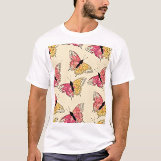 Camiseta Borboletas voando: padrão de marfim sem costura