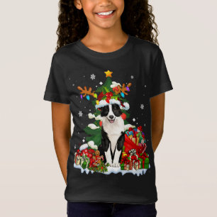 Camiseta Borda Collie Christmas Reindee Papais noeis Light