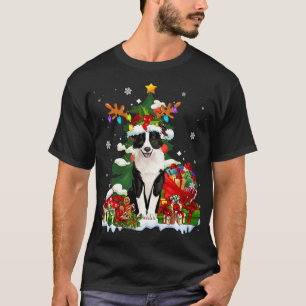 Camiseta Borda Collie Christmas Reindee Papais noeis Light 