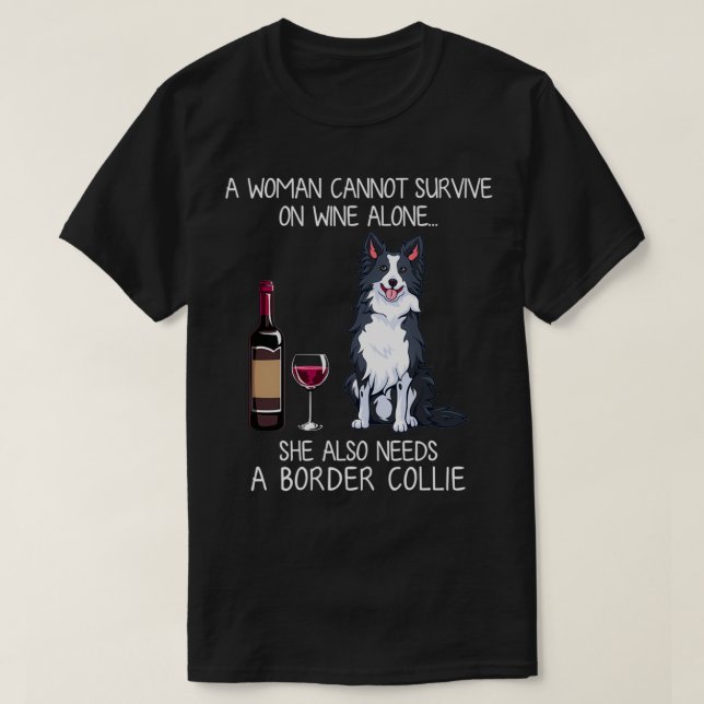 Camiseta Borda Collie e vinho Cão Engraçado (Frente do Design)