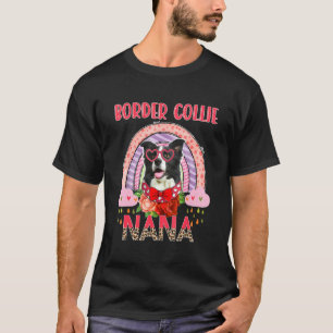 Camiseta Borda Collie Nana Cute Rainbow Rainbow Rainbow Rai