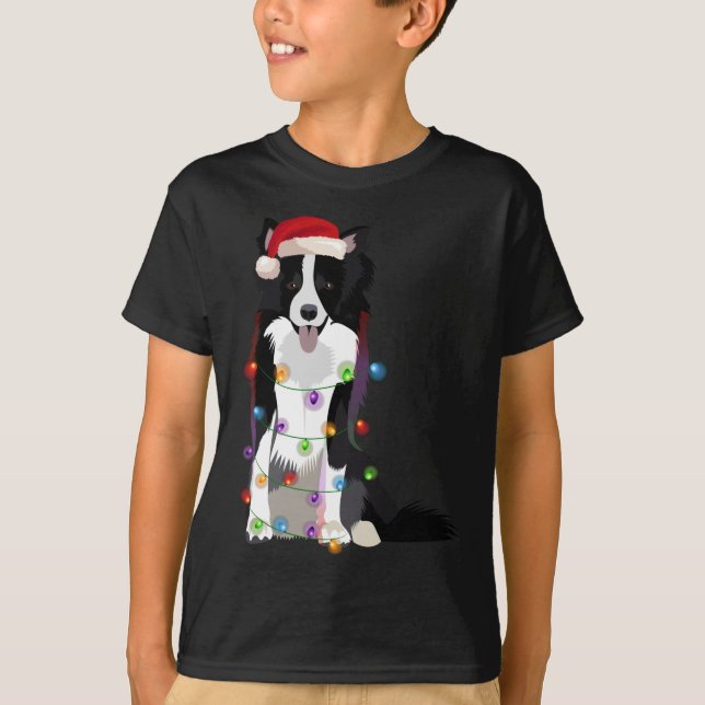 Camiseta Borda Collie Natal Luz Xmas Cachorro (Frente)
