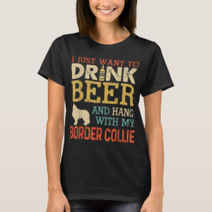 Camiseta Borda Collie Pai Beba Cerveja Segura Com Cachorro