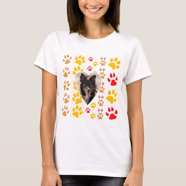 Camiseta Borda Collie Paw Print Love Heart (Frente)
