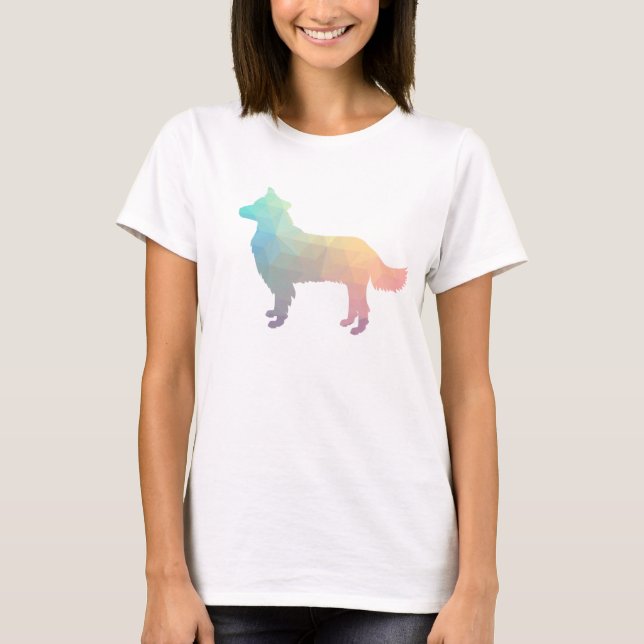 Camiseta Borda Collie Silhouette Geométrico Pastel (Frente)