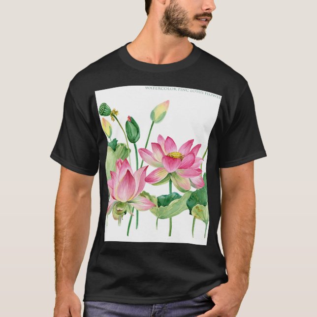 Camiseta Borda de Aquarela do Lotus Rosa (Frente)