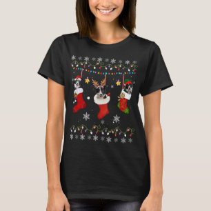 Camiseta Borda Engraçada Collie Meias de Natal Luzes Presen