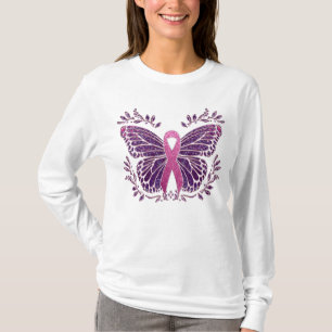 Camiseta Borda Floral da Borboleta de Sensibilização do Can