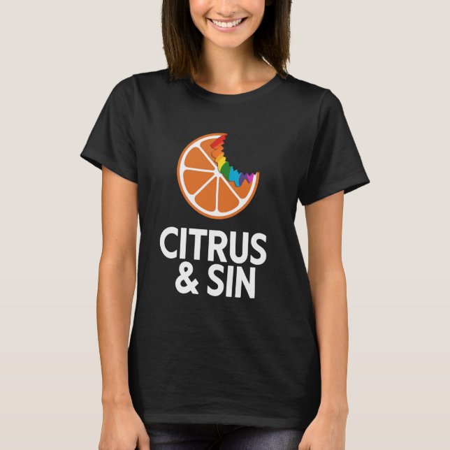 Camiseta Borda Laranja Com Mordida E Sumo Arco-Íris (Frente)