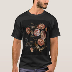 Camiseta Bordado da safra: rosas a preto.