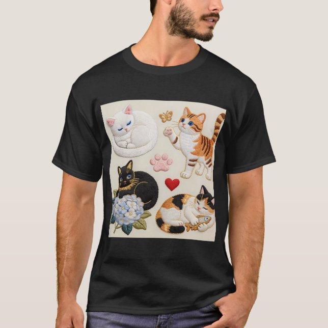 Camiseta bordado de gato5 (Frente)