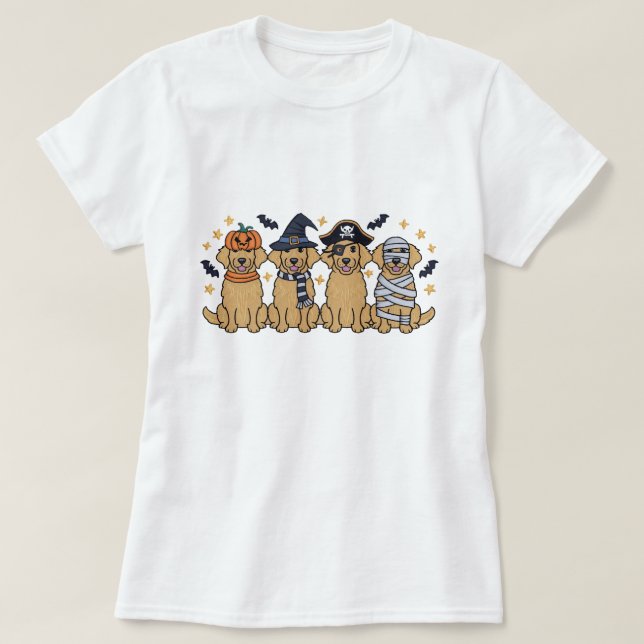Camiseta Bordado de Halloween para ouro Retriever Quatro Cu (Frente do Design)