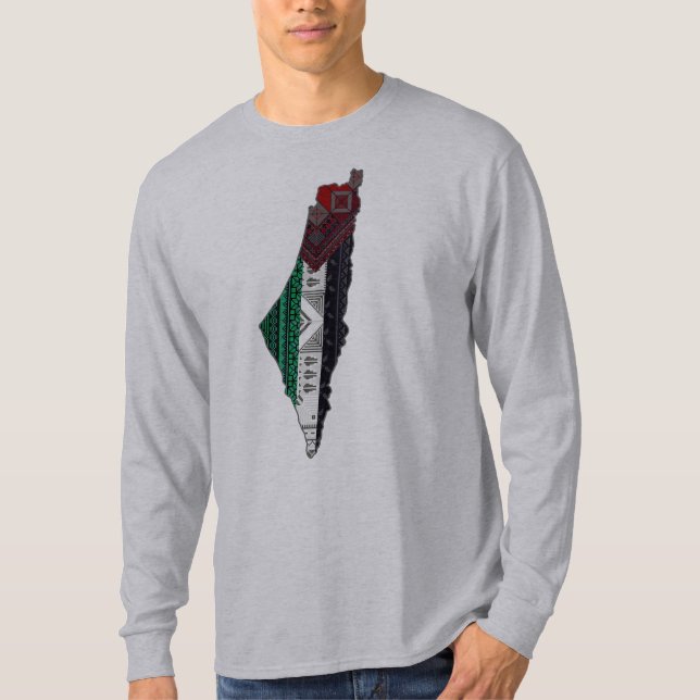 Camiseta Bordado Palestino tatreez Mapa de bandeira livre (Frente)