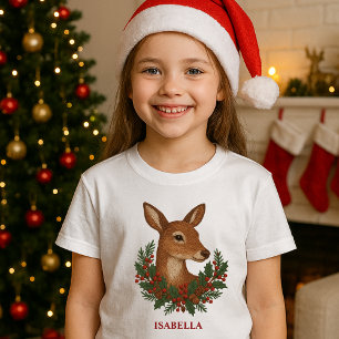 Camiseta Bordado russo Deer & Holiday Greens Natal