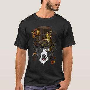 Camiseta Bordado Steampunk Gótico Border Collie Cão de Gado