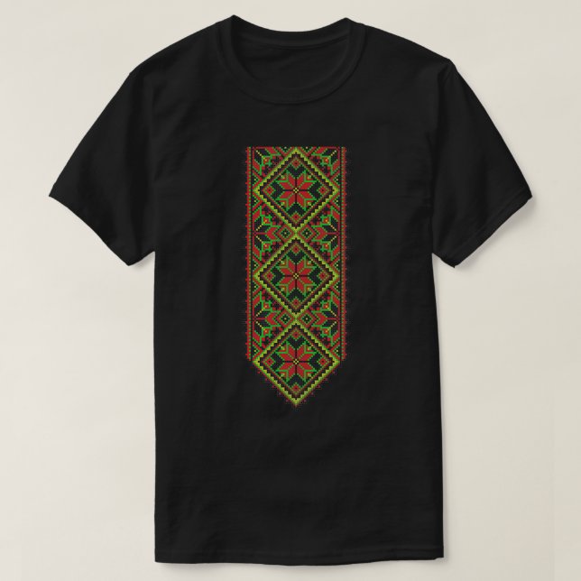 Camiseta Bordado Ucraniano Vyshyvanka Impressão Folk Étnico (Frente do Design)