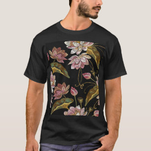 Camiseta Bordados Lotus Flores Sem Olhos Padrão