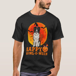 Camiseta Bordas Cachorro Collie Halloween Happy Howl O Ween