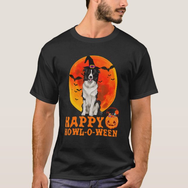 Camiseta Bordas Cachorro Collie Halloween Happy Howl O Ween (Frente)