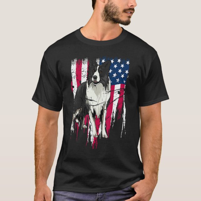 Camiseta Border Collie American Flag USA Awesome (Frente)