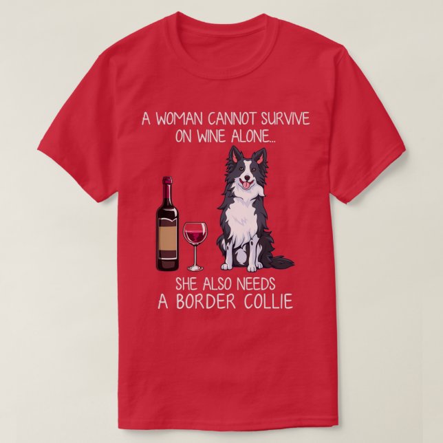 Camiseta Border Collie and wine Funny dog  (Frente do Design)
