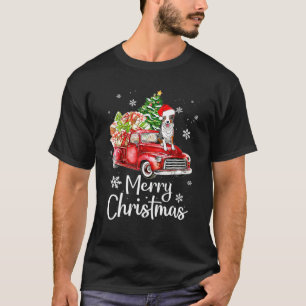 Camiseta Border Collie Andando em Caminhão Vermelho Natal F