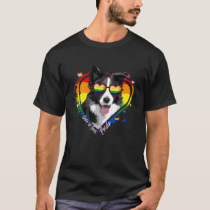 Camiseta Border Collie Arco-íris Coração Orgulho Gay Camise