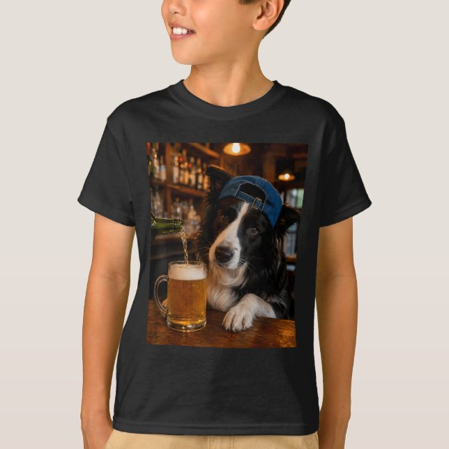 Camiseta Border Collie Bebendo Cerveja Meme de Cachorro Eng (Frente)