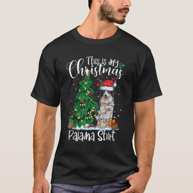 Camiseta Border Collie Christmas Lights Pajama Dog Xmas (Frente)