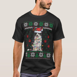 Camiseta Border Collie Christmas Lights Papais noeis Reinde