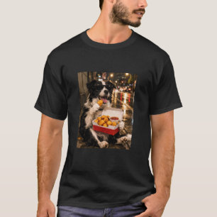 Camiseta Border Collie Comendo Meme de Nugget de Frango Ret