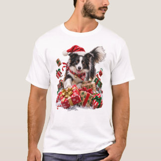 Camiseta Border Collie Conduzindo Presentes de Natal
