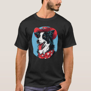 Camiseta Border Collie Cowboy Cachorro Engraçado Oeste Selv