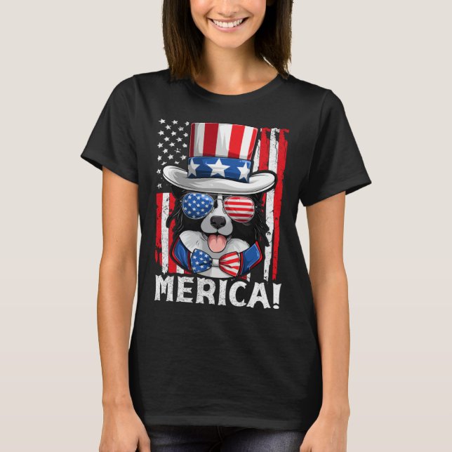 Camiseta Border Collie Dog Apparel American Flag Patriotic  (Frente)