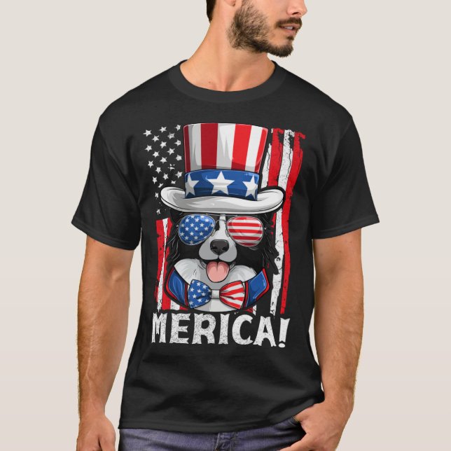 Camiseta Border Collie Dog Apparel American Flag Patriotic  (Frente)